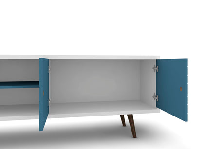 Liberty 62.99" Mid-Century Modern TV Stand in White and Aqua Blue - Ornate Home