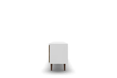 Liberty 62.99" Mid-Century Modern TV Stand in White and Rustic Brown - Ornate Home