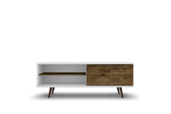 Liberty 62.99" Mid-Century Modern TV Stand in White and Rustic Brown - Ornate Home