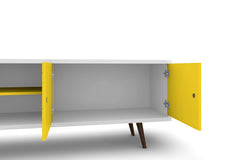 Liberty 62.99" Mid-Century Modern TV Stand in White and Yellow - Ornate Home