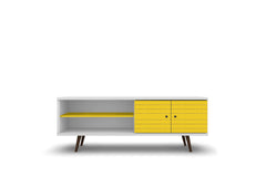 Liberty 62.99" Mid-Century Modern TV Stand in White and Yellow - Ornate Home