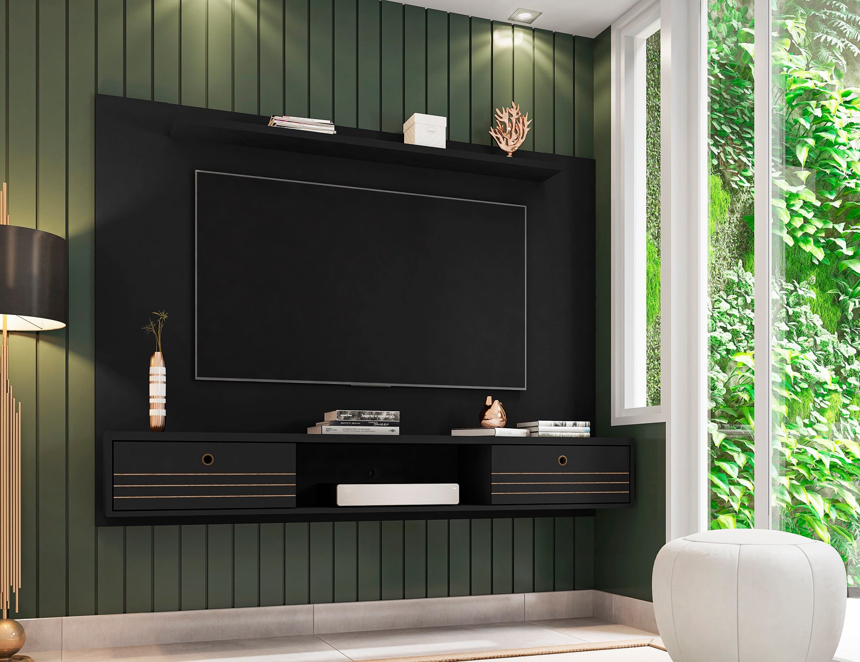 Liberty 70.86 Floating Entertainment Center in Black - Ornate Home