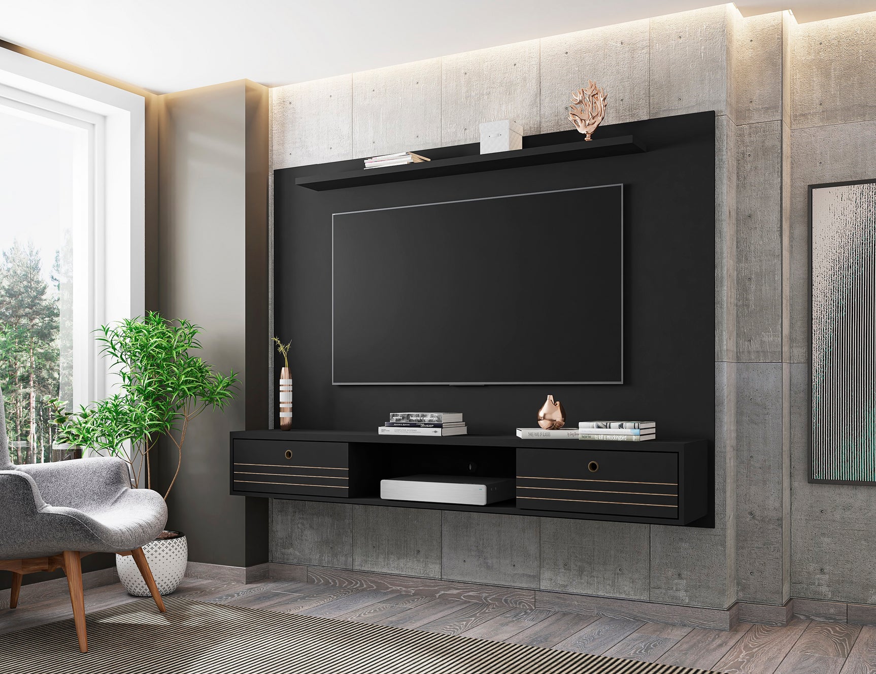 Liberty 70.86 Floating Entertainment Center in Black - Ornate Home
