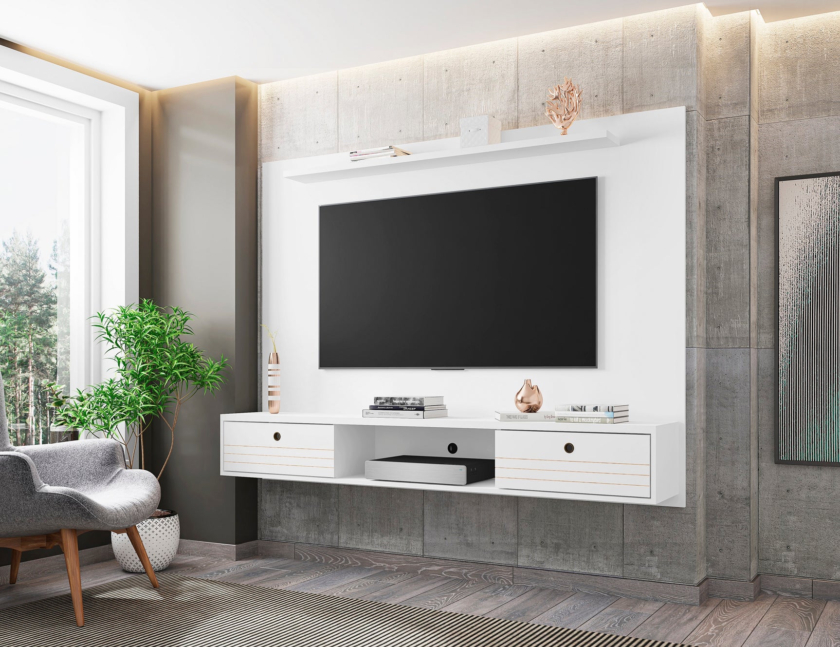 Liberty 70.86 Floating Entertainment Center in White - Ornate Home