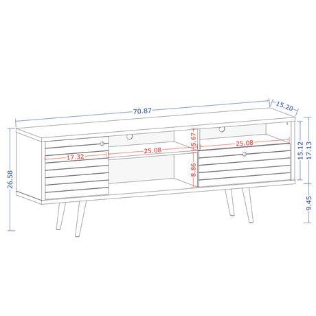 Liberty 70.86" Mid-Century Modern TV Stand in Rustic Brown and 3D Brown Prints - Ornate Home