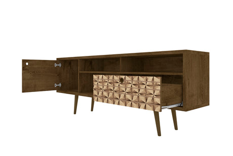 Liberty 70.86" Mid-Century Modern TV Stand in Rustic Brown and 3D Brown Prints - Ornate Home