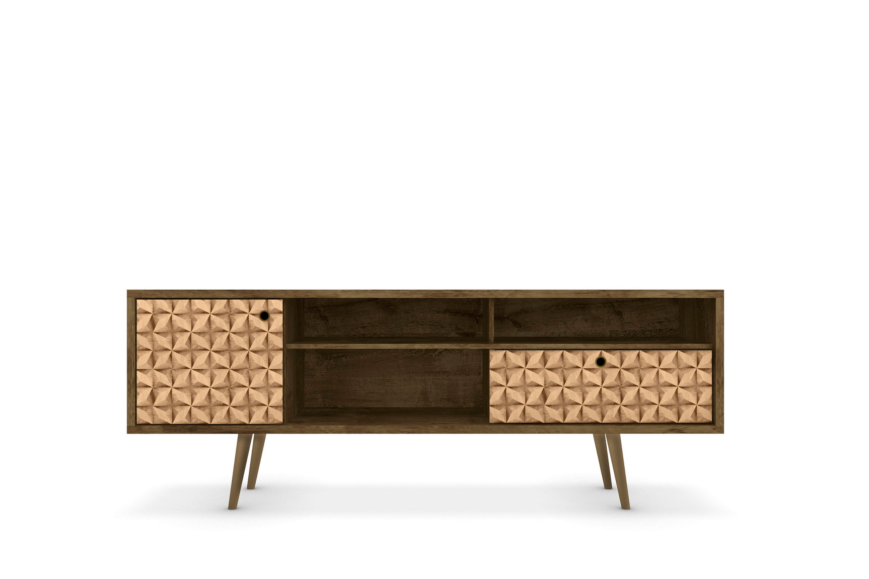 Liberty 70.86" Mid-Century Modern TV Stand in Rustic Brown and 3D Brown Prints - Ornate Home