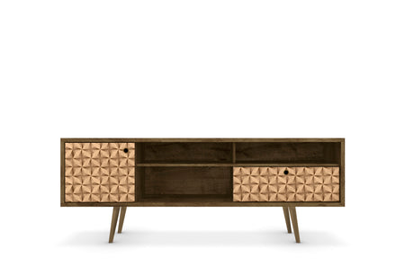 Liberty 70.86" Mid-Century Modern TV Stand in Rustic Brown and 3D Brown Prints - Ornate Home