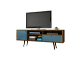 Liberty 70.86" Mid-Century Modern TV Stand in Rustic Brown and Aqua Blue - Ornate Home