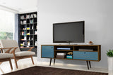 Liberty 70.86" Mid-Century Modern TV Stand in Rustic Brown and Aqua Blue - Ornate Home