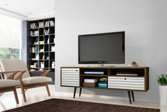 Liberty 70.86" Mid-Century Modern TV Stand in Rustic Brown and White - Ornate Home