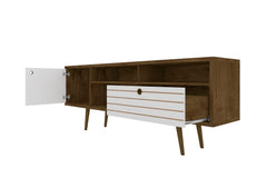 Liberty 70.86" Mid-Century Modern TV Stand in Rustic Brown and White - Ornate Home
