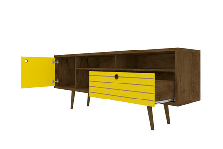 Liberty 70.86" Mid-Century Modern TV Stand in Rustic Brown and Yellow - Ornate Home