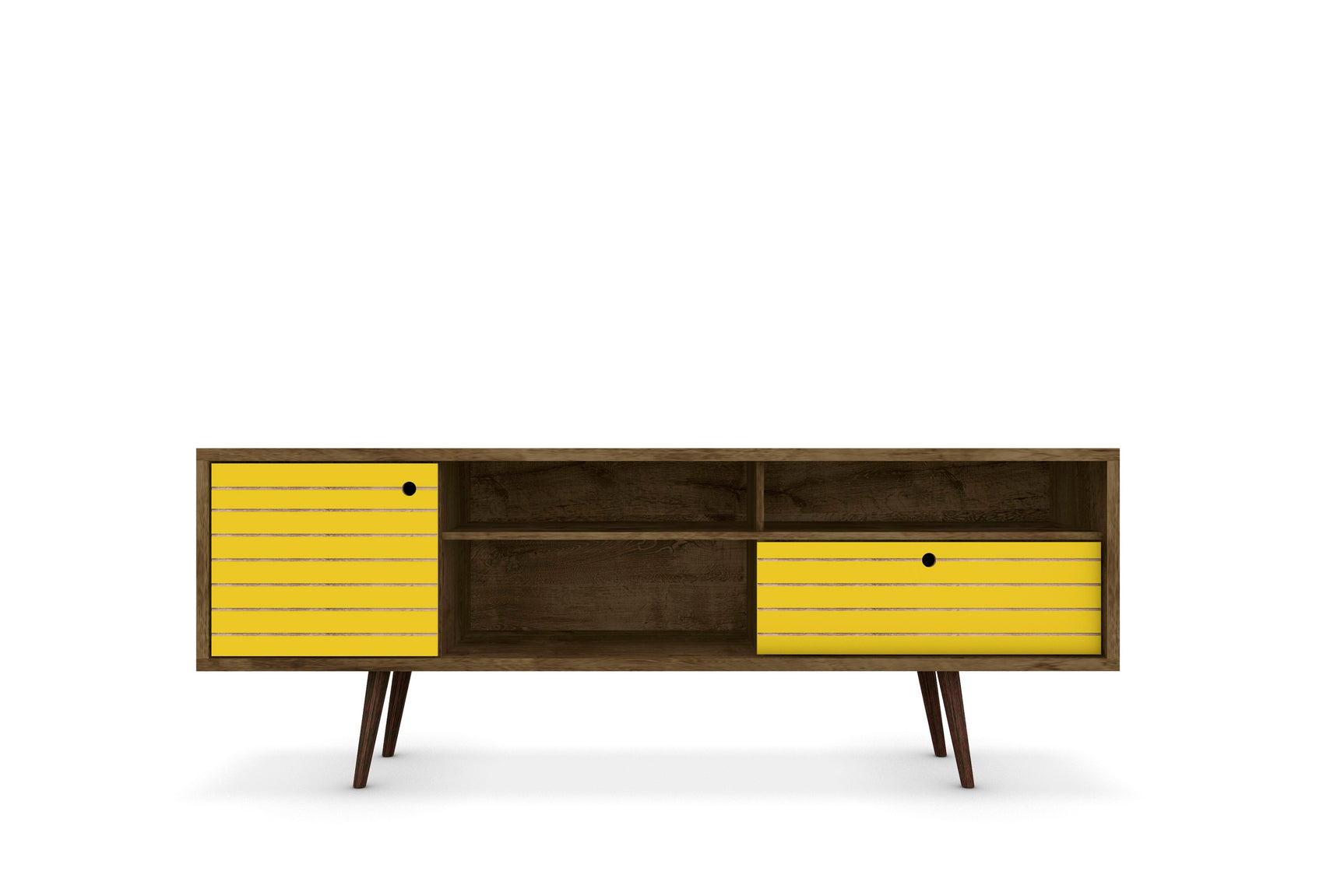 Liberty 70.86" Mid-Century Modern TV Stand in Rustic Brown and Yellow - Ornate Home