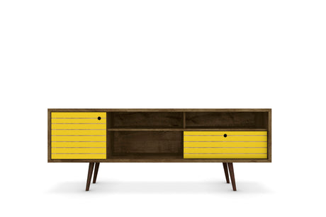 Liberty 70.86" Mid-Century Modern TV Stand in Rustic Brown and Yellow - Ornate Home