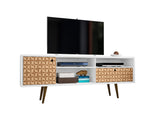 Liberty 70.86" Mid-Century Modern TV Stand in White and 3D Brown Prints - Ornate Home