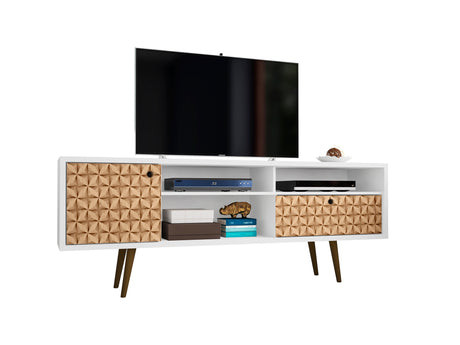 Liberty 70.86" Mid-Century Modern TV Stand in White and 3D Brown Prints - Ornate Home