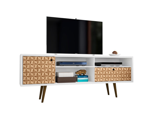 Liberty 70.86" Mid-Century Modern TV Stand in White and 3D Brown Prints - Ornate Home