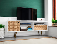Liberty 70.86" Mid-Century Modern TV Stand in White and 3D Brown Prints - Ornate Home