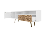 Liberty 70.86" Mid-Century Modern TV Stand in White and 3D Brown Prints - Ornate Home