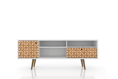 Liberty 70.86" Mid-Century Modern TV Stand in White and 3D Brown Prints - Ornate Home