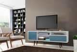 Liberty 70.86" Mid-Century Modern TV Stand in White and Aqua Blue - Ornate Home