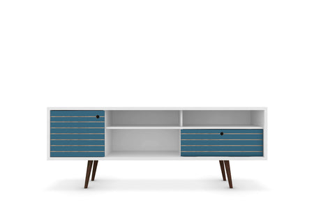 Liberty 70.86" Mid-Century Modern TV Stand in White and Aqua Blue - Ornate Home