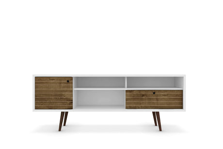 Liberty 70.86" Mid-Century Modern TV Stand in White and Rustic Brown - Ornate Home