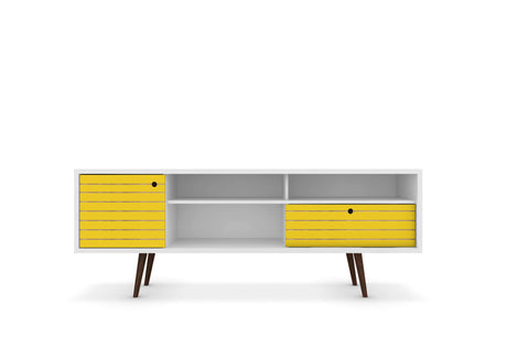Liberty 70.86" Mid-Century Modern TV Stand in White and Yellow - Ornate Home