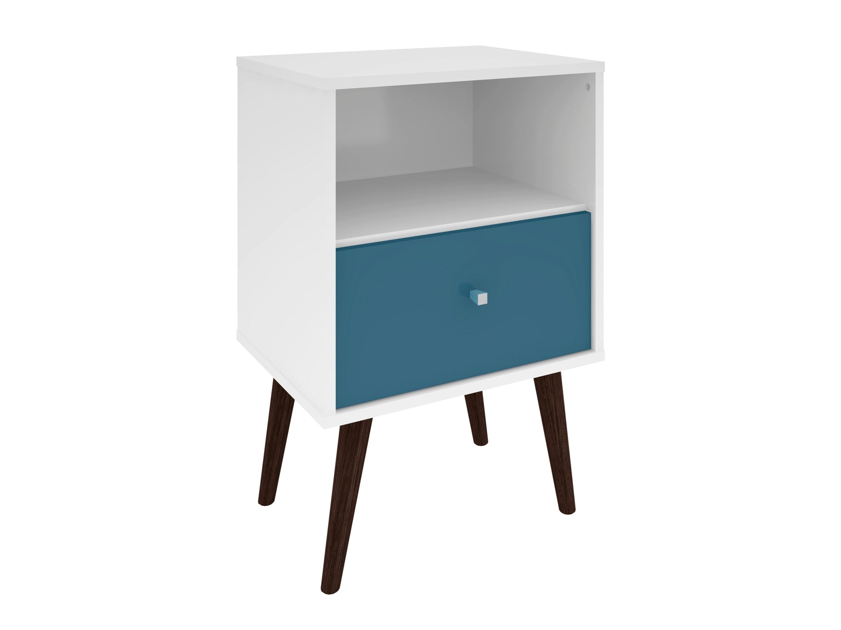 Liberty Mid-Century Modern Nightstand 1.0 in White and Aqua Blue - Ornate Home