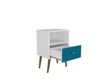 Liberty Mid-Century Modern Nightstand 1.0 in White and Aqua Blue - Ornate Home