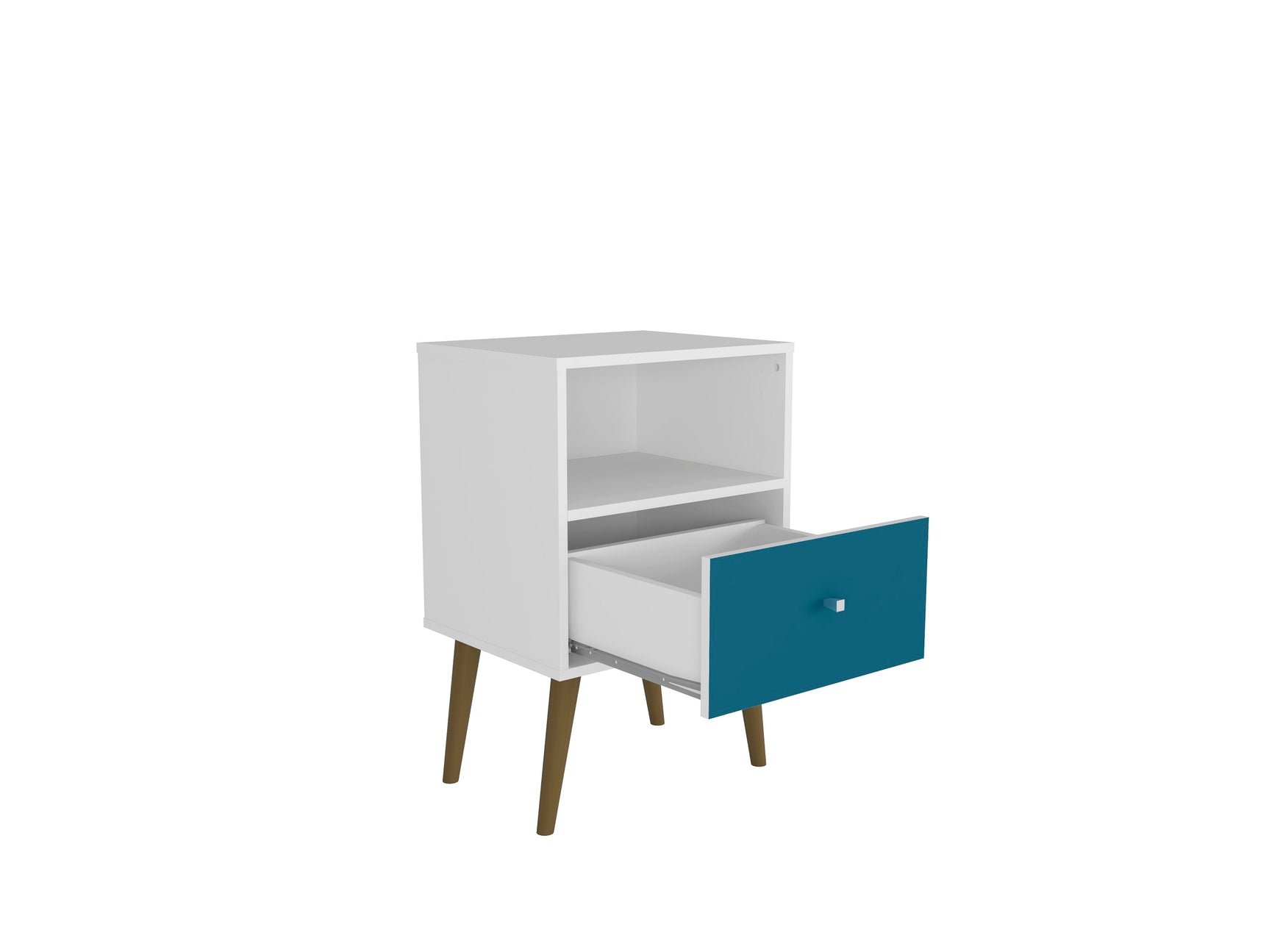 Liberty Mid-Century Modern Nightstand 1.0 in White and Aqua Blue - Ornate Home