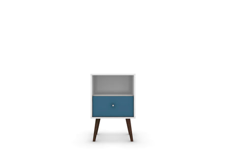 Liberty Mid-Century Modern Nightstand 1.0 in White and Aqua Blue - Ornate Home