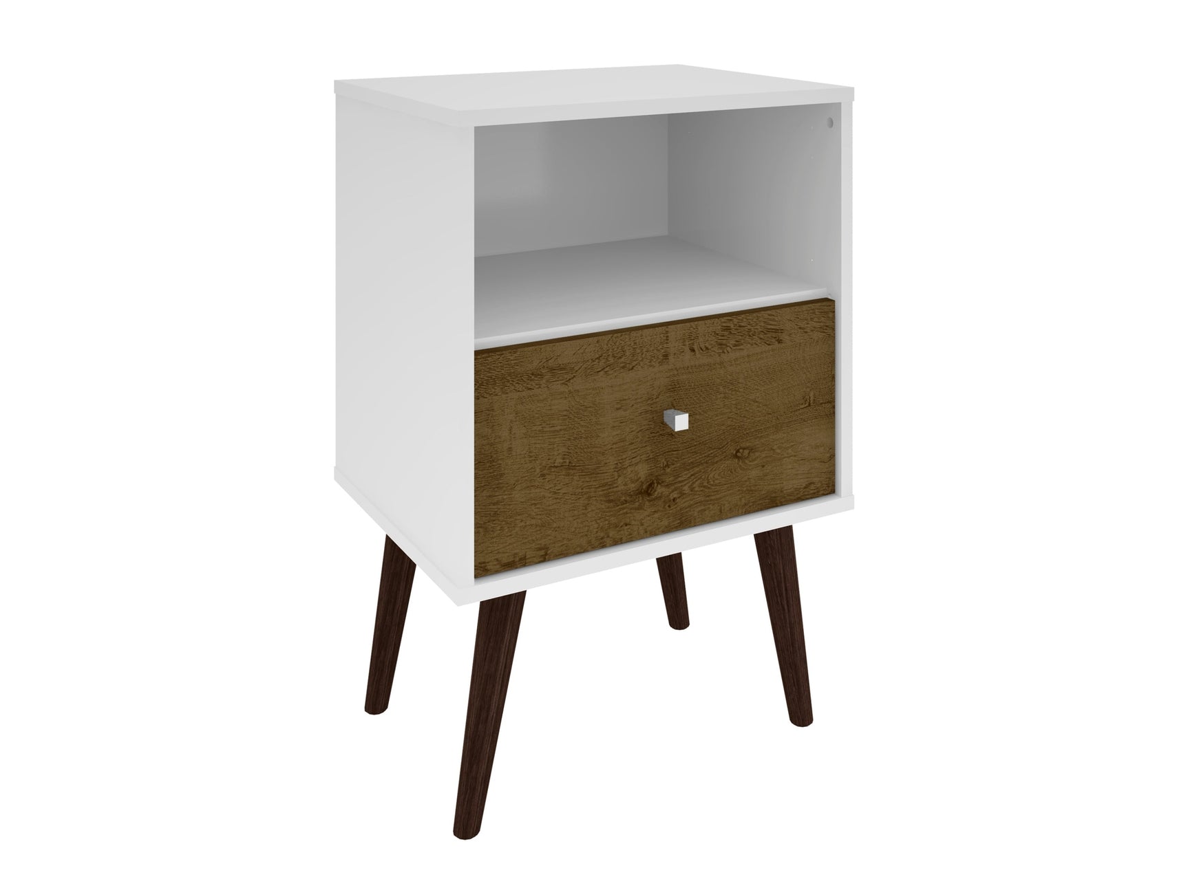 Liberty Mid-Century Modern Nightstand 1.0 in White and Rustic Brown - Ornate Home