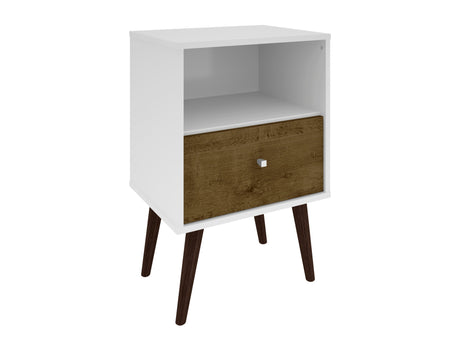 Liberty Mid-Century Modern Nightstand 1.0 in White and Rustic Brown - Ornate Home