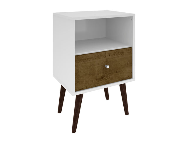 Liberty Mid-Century Modern Nightstand 1.0 in White and Rustic Brown - Ornate Home