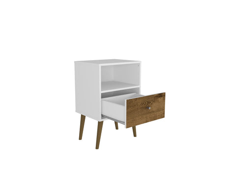 Liberty Mid-Century Modern Nightstand 1.0 in White and Rustic Brown - Ornate Home