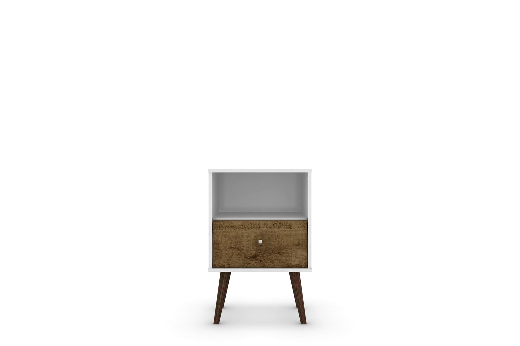 Liberty Mid-Century Modern Nightstand 1.0 in White and Rustic Brown - Ornate Home