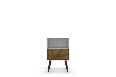 Liberty Mid-Century Modern Nightstand 1.0 in White and Rustic Brown - Ornate Home