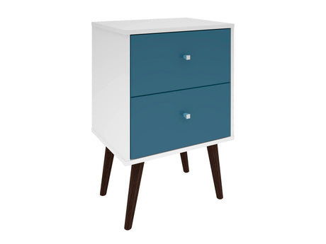 Liberty Mid-Century Modern Nightstand 2.0 in White and Aqua Blue - Ornate Home