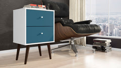 Liberty Mid-Century Modern Nightstand 2.0 in White and Aqua Blue - Ornate Home