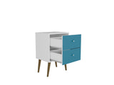 Liberty Mid-Century Modern Nightstand 2.0 in White and Aqua Blue - Ornate Home