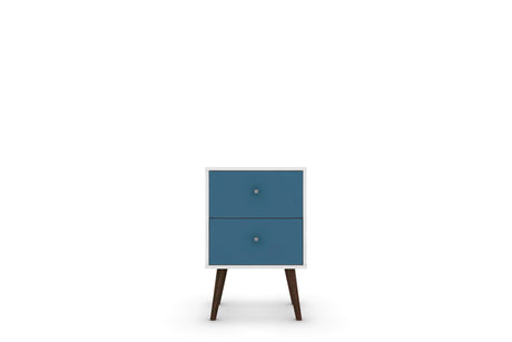 Liberty Mid-Century Modern Nightstand 2.0 in White and Aqua Blue - Ornate Home