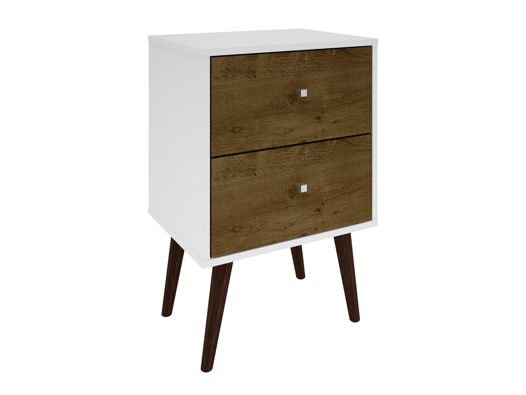 Liberty Mid-Century Modern Nightstand 2.0 in White and Rustic Brown - Ornate Home