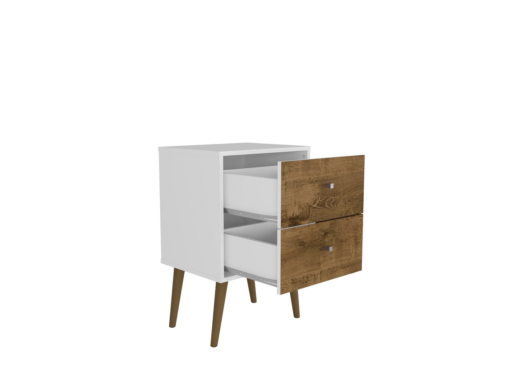 Liberty Mid-Century Modern Nightstand 2.0 in White and Rustic Brown - Ornate Home