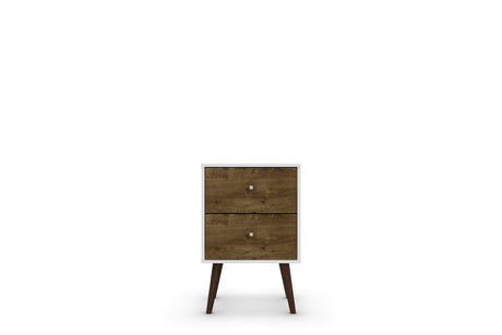 Liberty Mid-Century Modern Nightstand 2.0 in White and Rustic Brown - Ornate Home