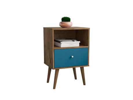Liberty Nightstand 1.0 in Rustic Brown and Aqua Blue - Ornate Home
