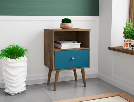 Liberty Nightstand 1.0 in Rustic Brown and Aqua Blue - Ornate Home