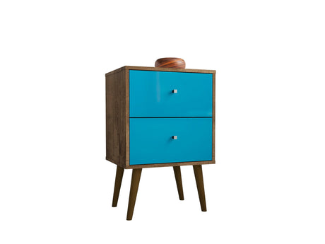 Liberty Nightstand 2.0 in Rustic Brown and Aqua Blue - Ornate Home