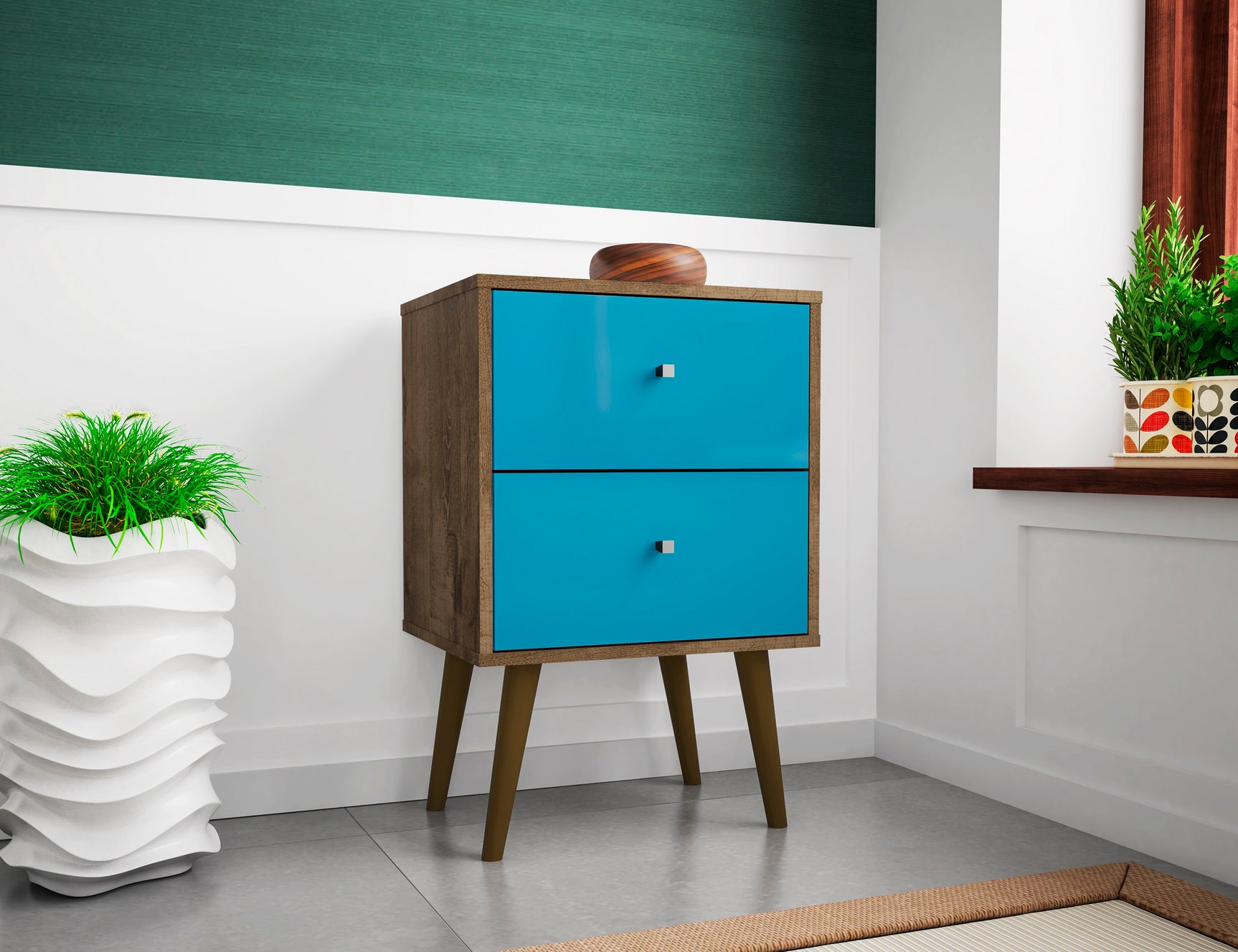 Liberty Nightstand 2.0 in Rustic Brown and Aqua Blue - Ornate Home